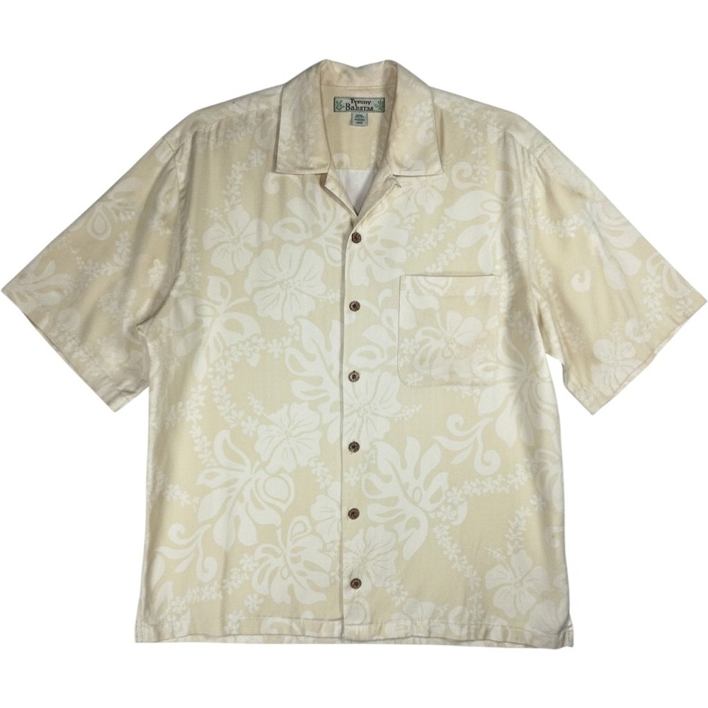 Tommy Bahama Silk Floral Camp Shirt Mens XL Yellow Short Sleeve Hawaiian